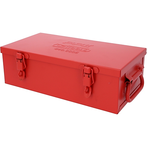 Rote Werkzeugkiste mit silbernen Verschlüssen und Griff, Aufschrift "KS TOOLS".